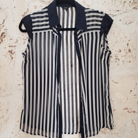 Sleeveless blu and white sheer top - Picture 1 of 5